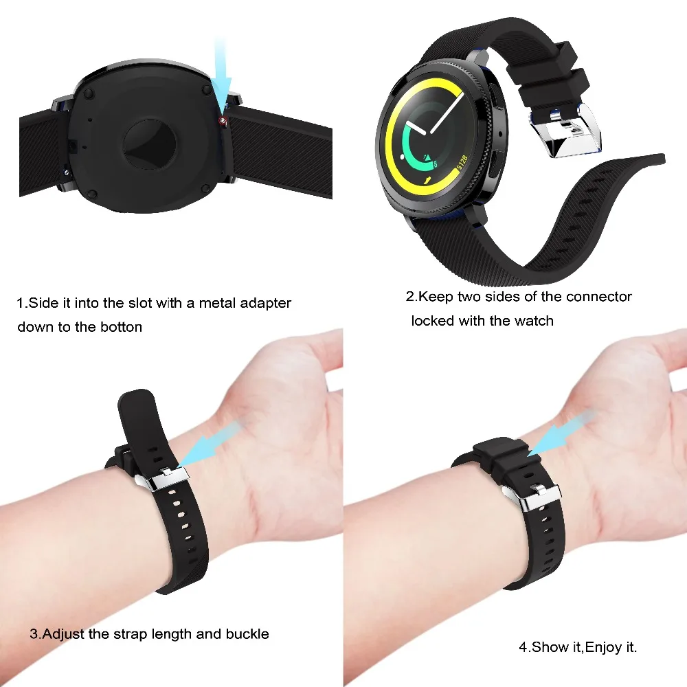 BEHUA 20MM Watchband Strap for Garmin Vivoactive 3/Garmin 645/Huami Youth/Samsung Gear Sport Silicone Rubber Wrist Band Strap