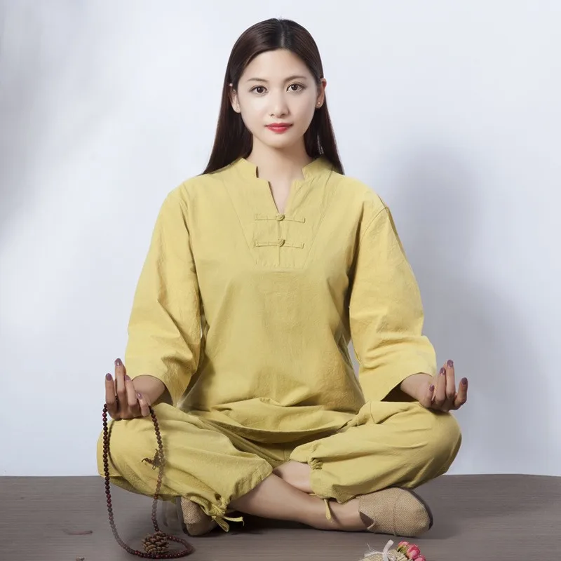 Women Yoga Clothes Sets Cotton Linen Meditation Clothing Kung Fu Uniforms Tai Chi Wing Chun Suit Shirt Pants 2pcs Set Tracksuit