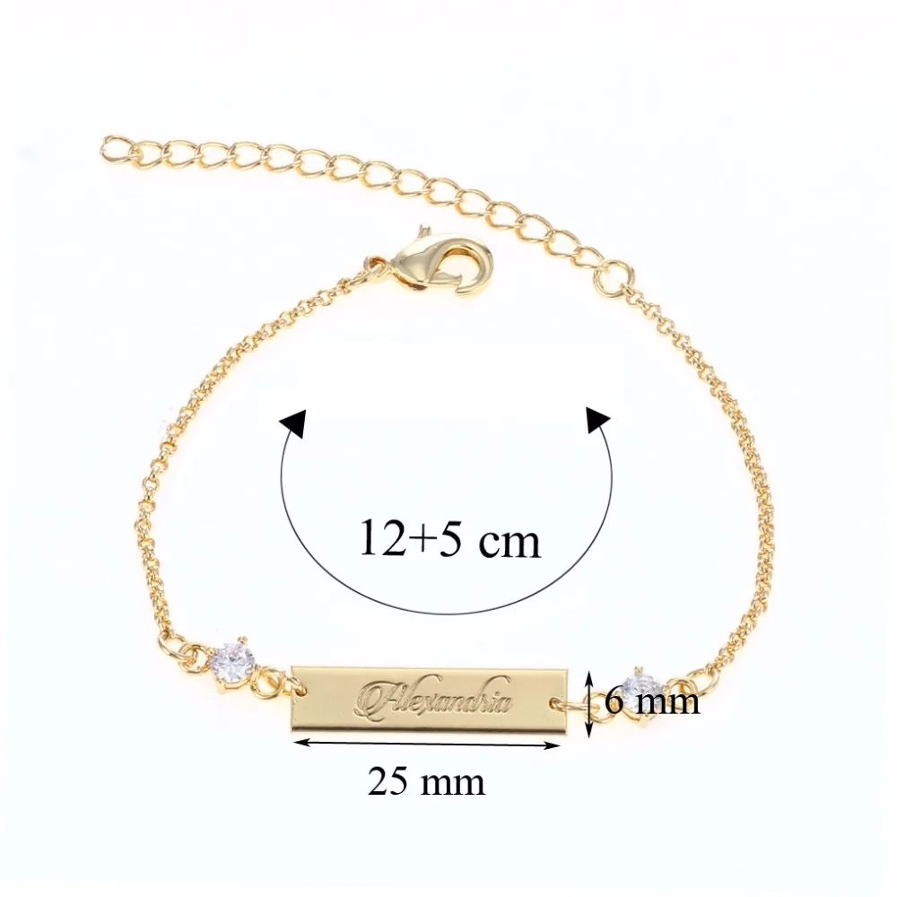 DUOYING Crystal Baby Bracelet Gold Color 25*6 mm Bar Personalized Custom Name Engraved Bracelet Graduation Gift Jewelry for Girl