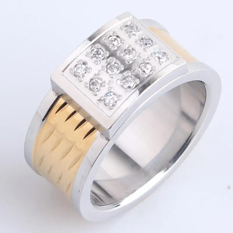 10mm shield four row Domineering crystal Stainless Steel finger rings for men wholesale