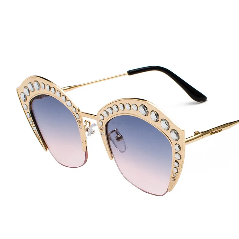 Lady's Cat Eye Sunglasses Gold Fashion Party Sunglasses for Woman with Crystal Stones in High Quality with Case Designer Driving