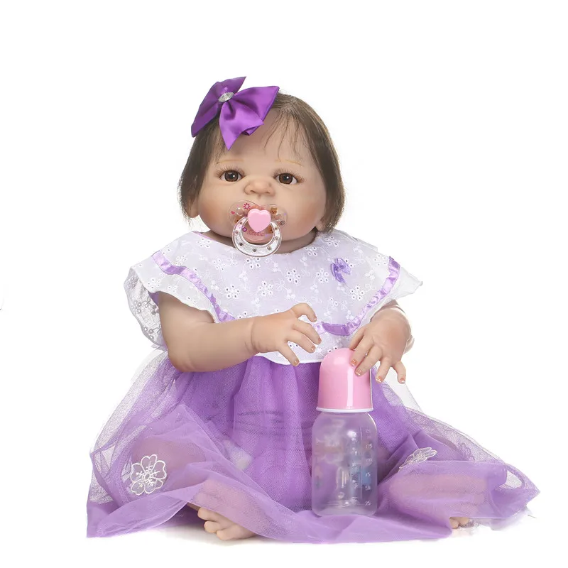 

NPK brand 22" real Full silicone reborn dolls for sale girl body newborn baby purple dress child bebe gift reborn bonecas