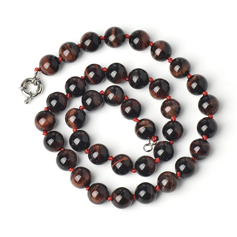 A dark Black  color Streaks of Light  brown and Long and  Thin 10 MM beads 18 inch Red  Tiger  stone Necklace