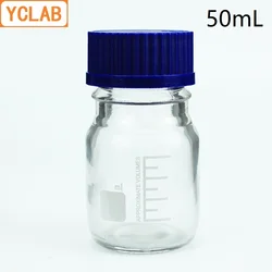 YCLAB 파란색 캡이 있는 시약병 나사 마우스, 투명 투명 유리, 의료 실험실 화학 장비, 50mL