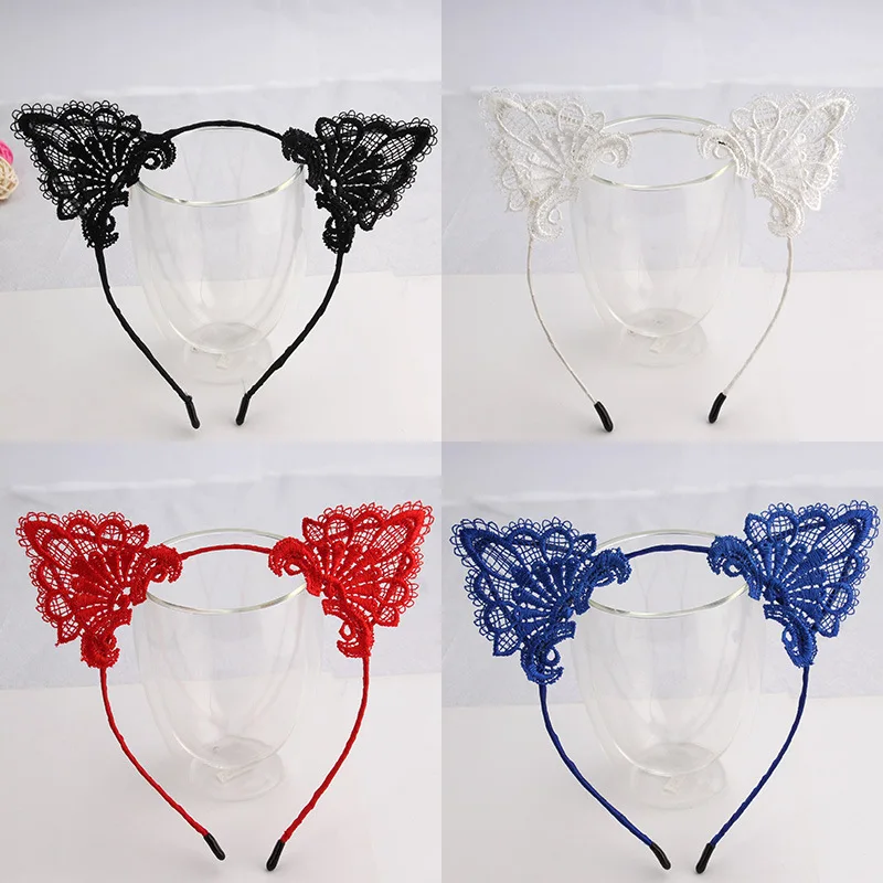 1PC Female Women Lady Girls Sexy Cat Ears Black Lace Hairbands Headbands Headwear Hair Hoop Party Hair Accessories