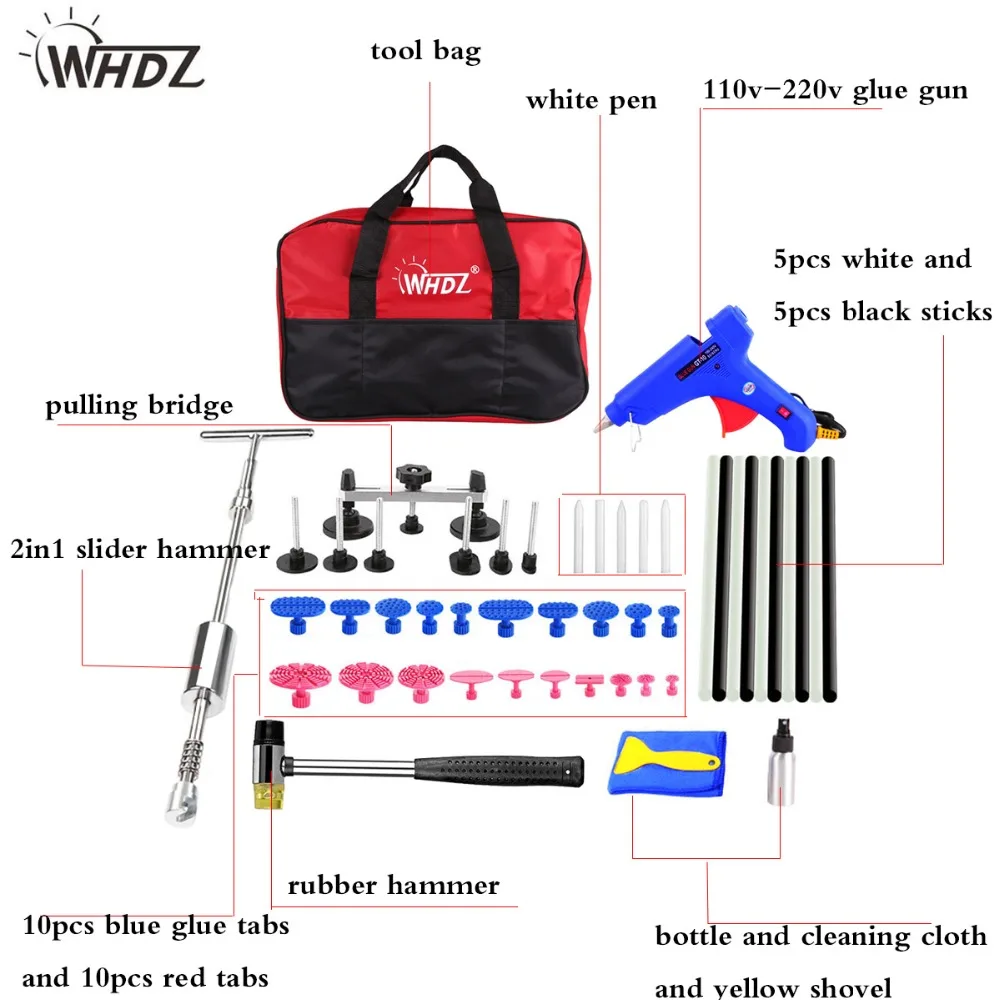 WHDZ Car Paintless Dent Removal Repair Tools 2in1Slide Hammer puller bridge glue gun glue sticks Tool Set For Car Dent