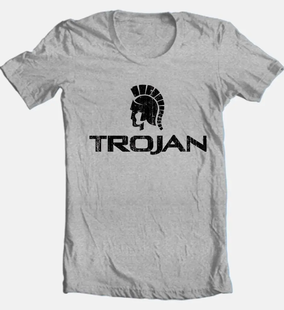 Tops Cool T Shirt Trojan T-shirt Intage Style Retro Distressed Heather Grey Tee O-Neck Tshirt Homme