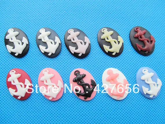 15pcs 18mmx25mm 10 Colors Oval Flatback Resin Anchor Cameo Charm Finding,Cabochon for Base setting Tray,DIY Accessory Jewelry