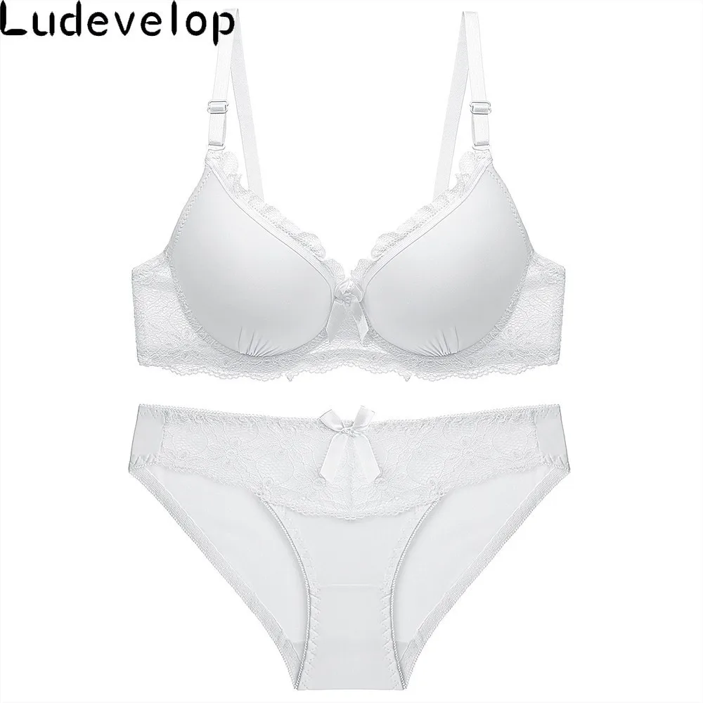 Sexy Lace Women Push Up Bra Sets Solid Wrinkle Bra Brief Sets French Romantic Intimate Underwear Set Bra and Panties Sets