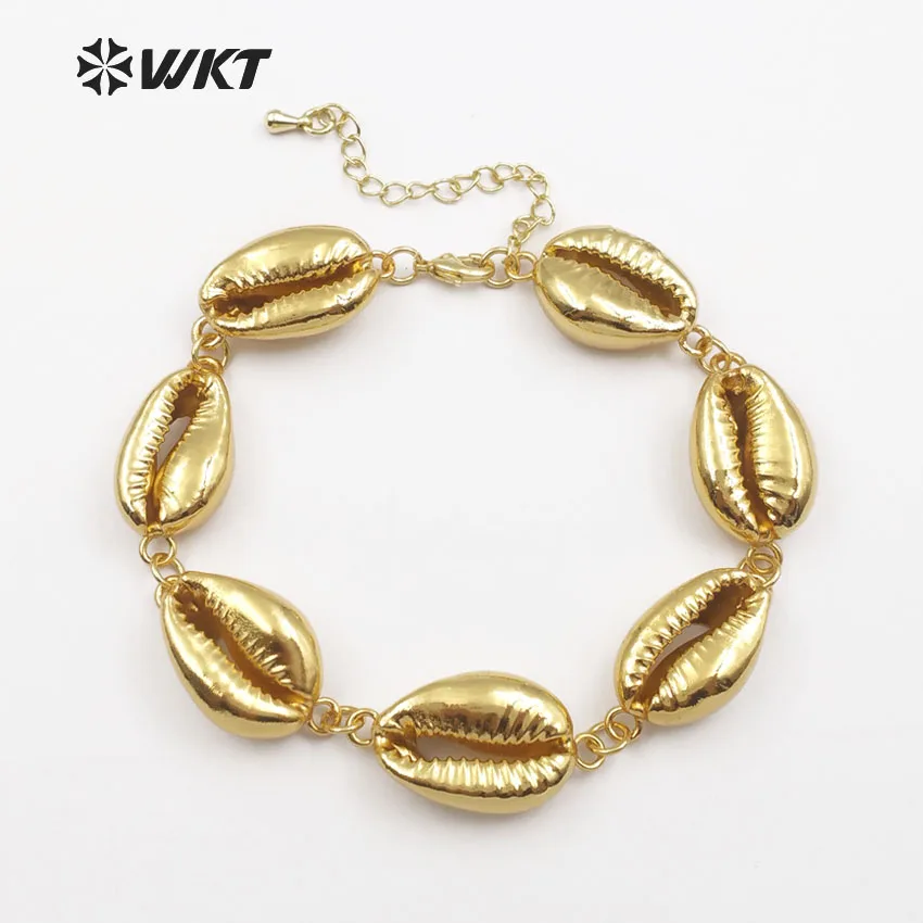 

WT-B430 WKT HOT natural real cowrie shell bracelet fashion gold dipped conch charm bracelet Bohe Gift For female