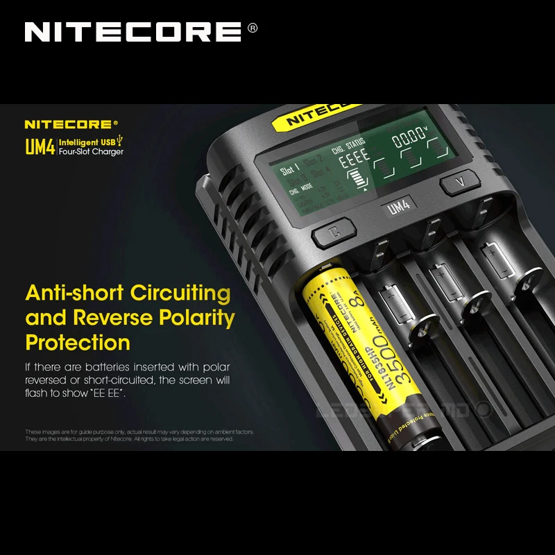 Intelligent Nitecore UM4 Four-Slot USB Charger Compatible with Battery IMR Li-ion LiFePO4 Ni-MH Ni-Cd