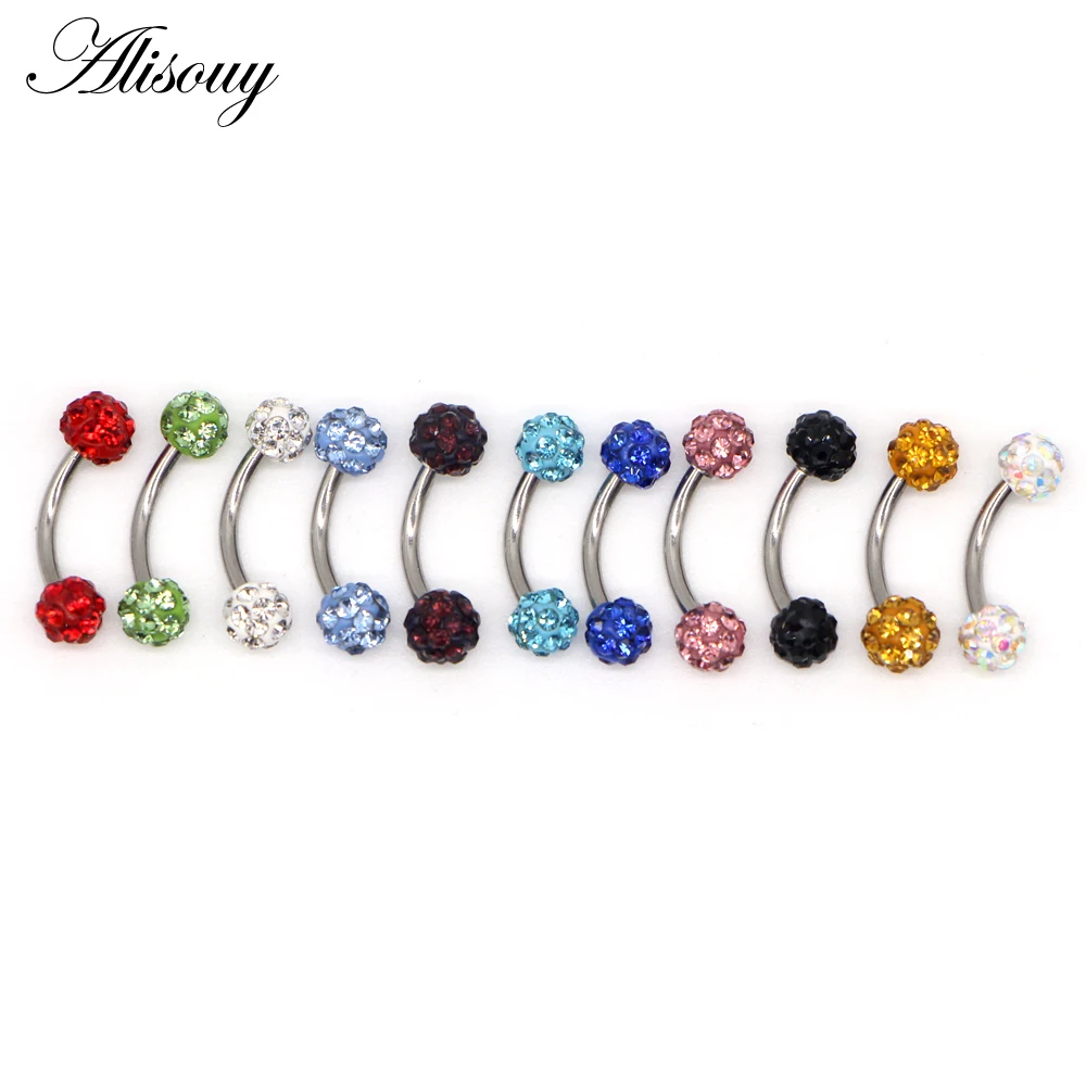 Alisouy Stainless Steel Women Men Labret Lip Piercing Jewelry Crystal Ball Ear Studs Nose Ring Colorful Body Piercing Jewelry