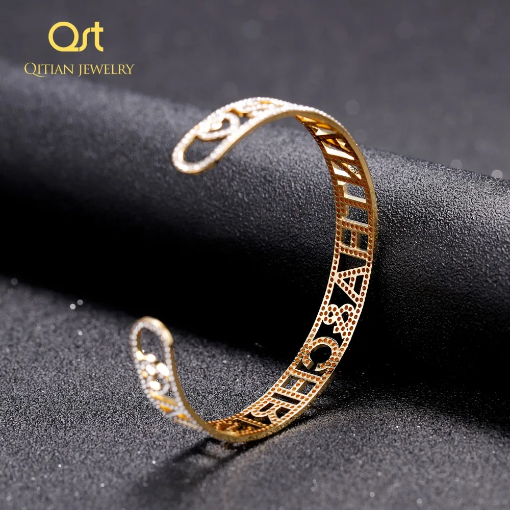 Gold  Name Bangles   Iced Out Personalized ID Family Lover Nameplate Faith Letter Bangles & Bracelet Stainless Steel Adjusted