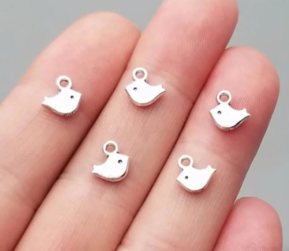 150pcs/lot--8x7mm Antique Silver Plated Small Bird Charms Cute Pendants For DIY Supplies Jewelry Making Wholesale Bulk Items