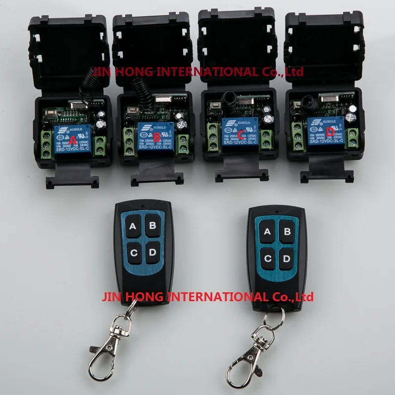 

New DC12V 1CH RF Wireless Remote Control Switch System teleswitch 2 transmitter & 4 receiver relay Receiver Smart Home Switch