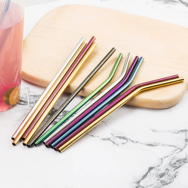 

Colorful 304 Stainless Steel Straws Reusable Straight Bent Metal Drinking Straw With Cleaner Brush Set Party Bar Accessory