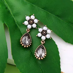 Fashion Crystal Opal Stone Earrings Rhinestone Inlaid Geometric Gold Color Metal Earrings Women Wedding Jewelry 2018
