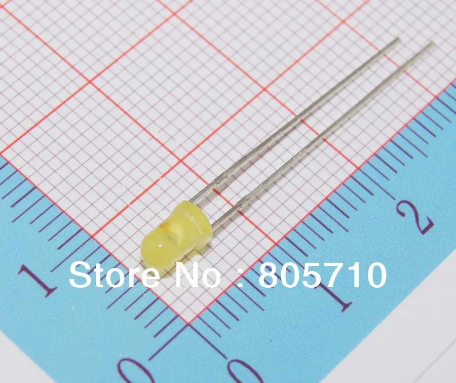 

Super Brightness Yellow LED Lamp, 3mm Round Yellow Diffused Lens,589nm wavelength, 250-450mcd 2.0-2.3V20mA 2000pcs/lot