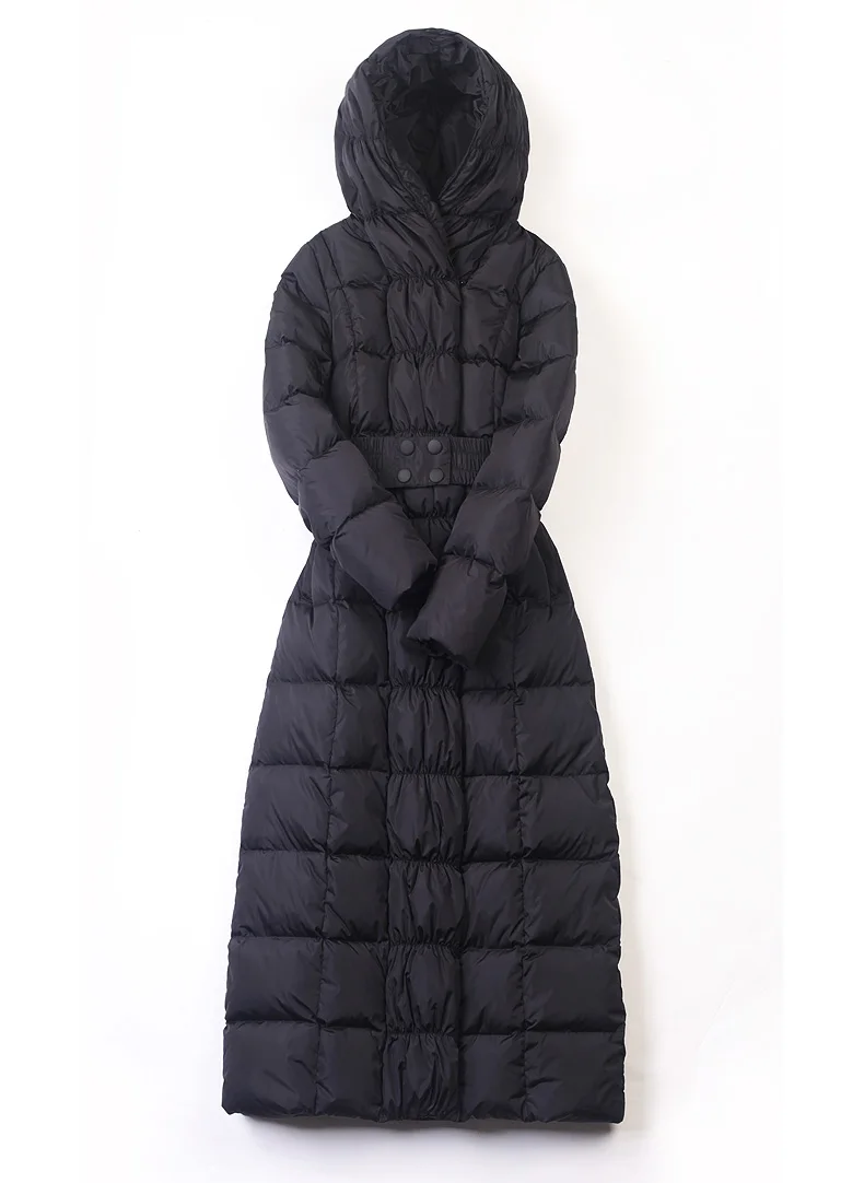 2021 New womens winter Long down jackets hooded belt big size black navy blue plus size thickening outerwear coats