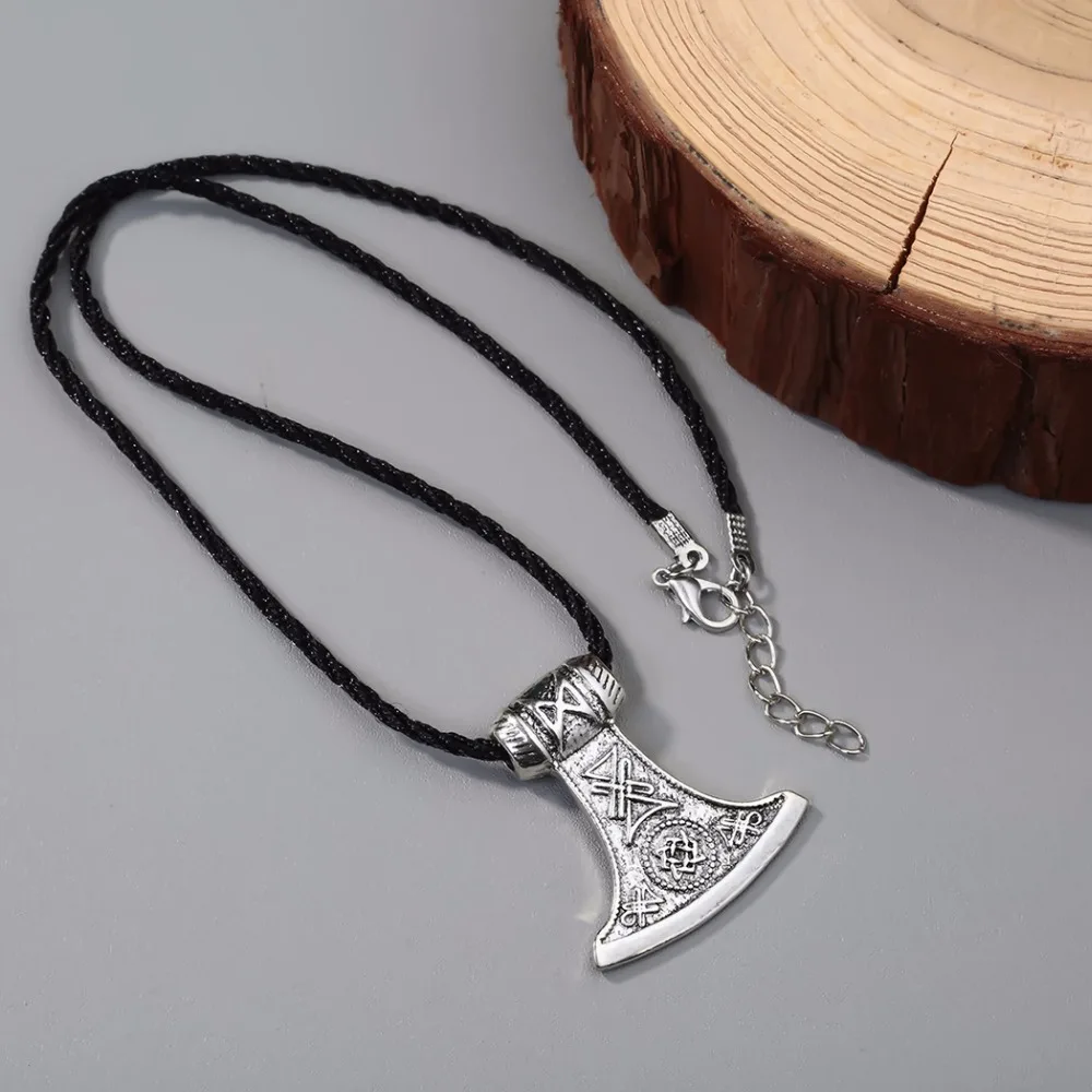 Kinitial Vintage Thor's Hammer Mjolnir Pendant Necklace Viking Scandinavian Norse Cross Knot Charm Necklaces Men Gift Jewelry