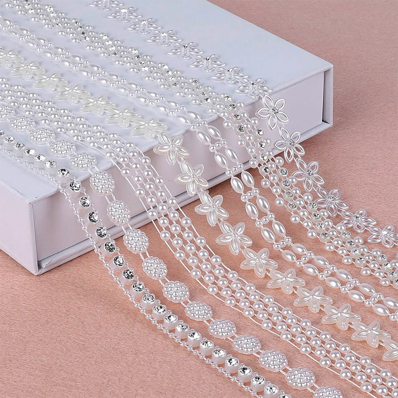 Sedal de pesca de Color marfil, cadena de perlas simuladas, guirnalda de flores, decoración de boda, suministros para eventos y fiestas, 1M/1,5 M/2M