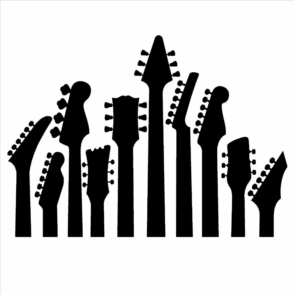 ROW OF GUITAR NECKS WALL ART STICKER MUSIC DECAL ROCK SILHOUETTE GUITAR HEADS HOME DECORATION ART DECAL 3 Sizes