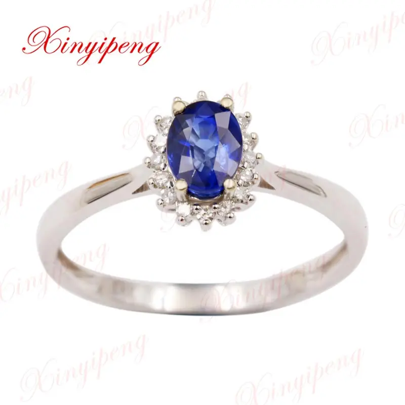 

Xin yi peng 18 k white gold inlaid natural sapphire ring 4 * 6 mm exquisite fine women ring with diamonds