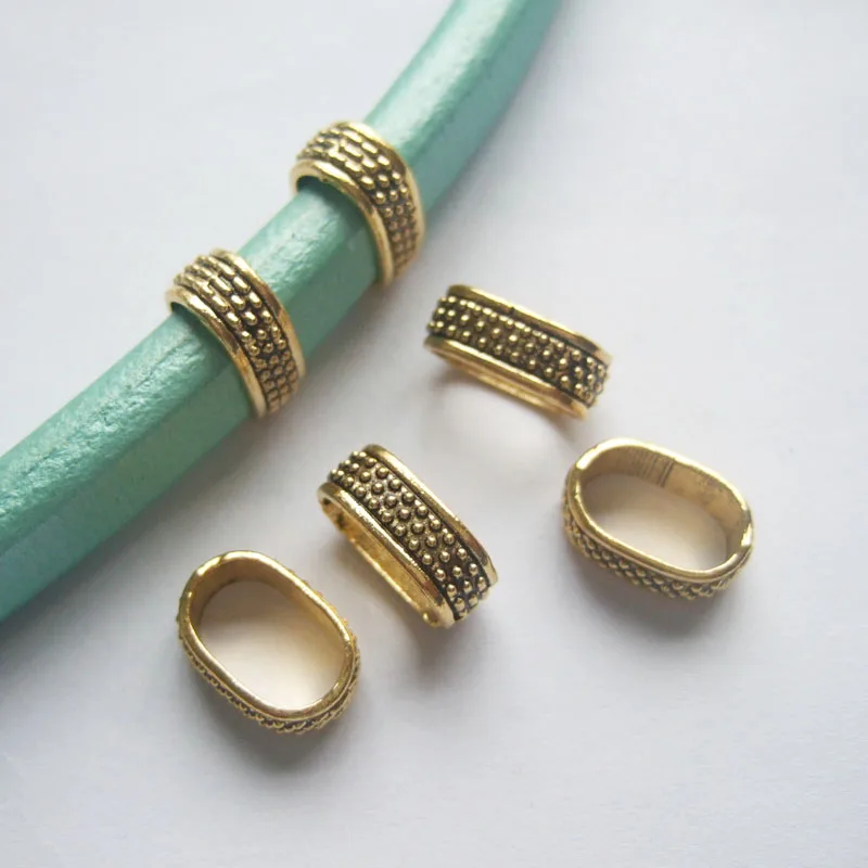 20pcs Antique Gold Tone Dots Slider Spacers Beads For 11*6.5mm Licorice Leather Cord Jewelry Findings Bracelet Making