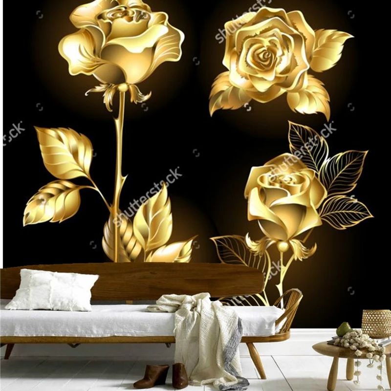 

Rose wallpaper,Set of gold, shining roses ,retro pattern for the living room bedroom restaurant background wall vinyl wallpaper