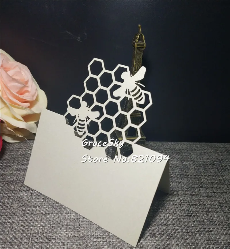 

50pcs Free Shipping Laser Cut Little Bee Design Paper Place Name Wedding Invitation Cards Baby Shower Birthday Party Table Card