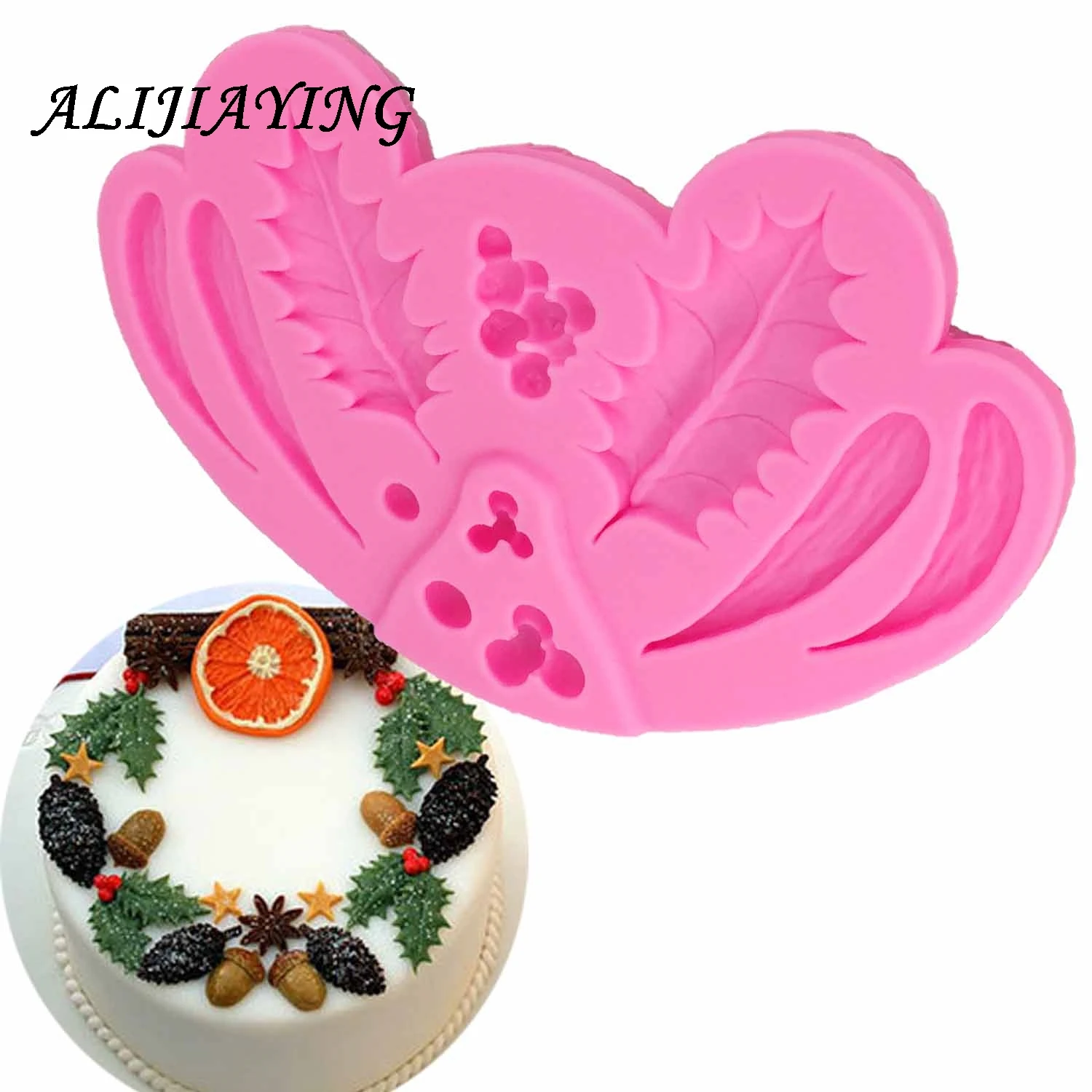 1Pcs DIY Christmas Holly Leaf Chocolate Silicone Molds Cake Decoration Fondant Cooking Tools Sugarpaste Craft Bakeware D1287