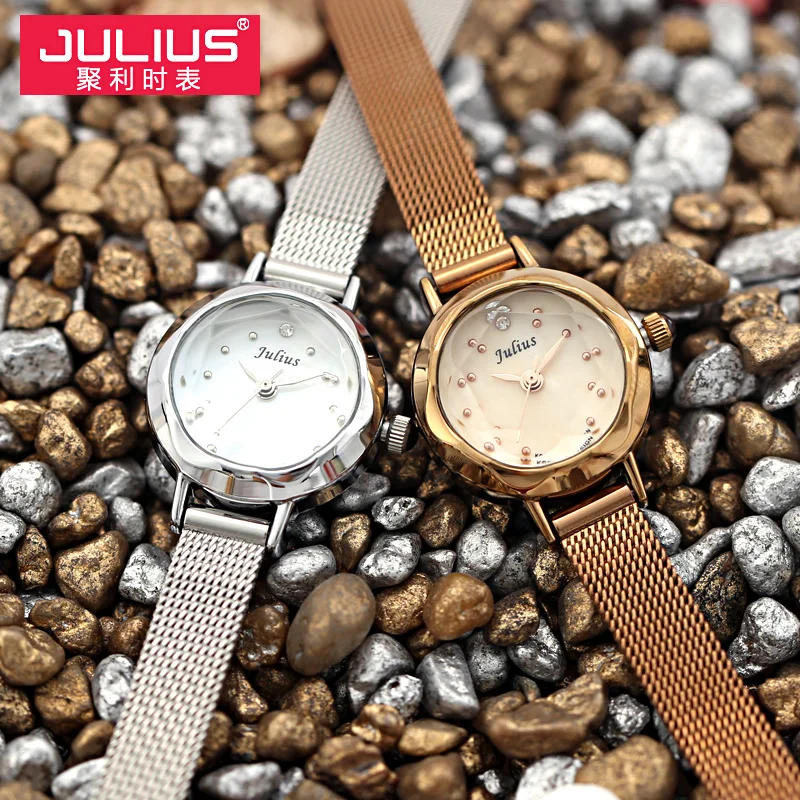 JULIUS Women\'s Stainless Steel Back Quartz Quality Watches Leather & Mesh Strap Japan Movt Korean Stylish Designer Whatch JA-482