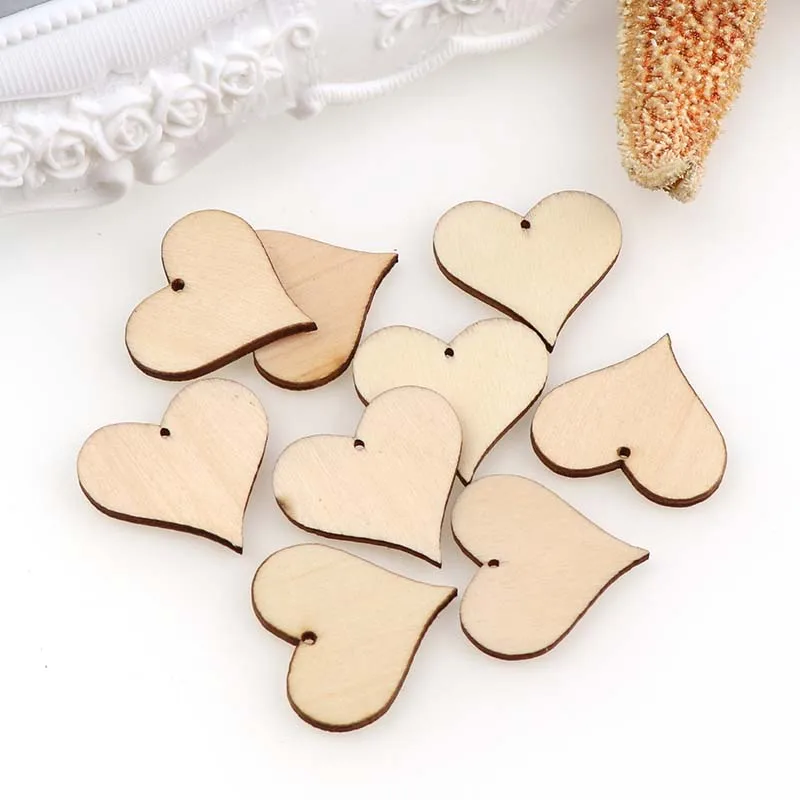 In bianco di Legno Del Cuore di Fette di Dischi di Cerimonia Nuziale Di Natale Ornamenti di Legno di Forme di Cuore Craft Wedding Guestbook