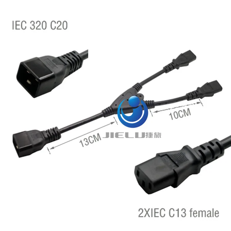 

5PCS IEC 320 C20 Male Plug To 2*IEC320 C13 Female Y Splitter Power Extension Cable Cord C20 To 2*C13 PDU Cable Cord 0.32m