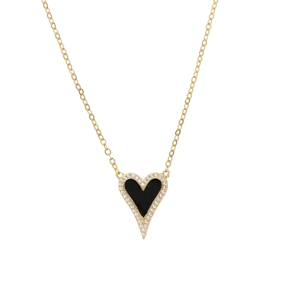 Delicate Shiny Micro Pave Cz White Red Black Cute Heart Shape Pendant Necklace For Women Girl Lovely Charm Fashion Jewelry