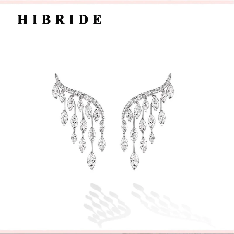 

HIBRIDE Luxury Clear Cubic Zircon Angel Wings Women Stud Earrings White Gold Color Brinco Jewelry E-392
