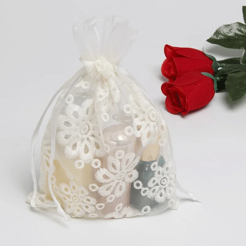 

100pcs 16*23cm Wedding Party Favor Bag Baby Shower Candies Sweets Gift Bag White Gauze Drawstring Pouch ZA6469