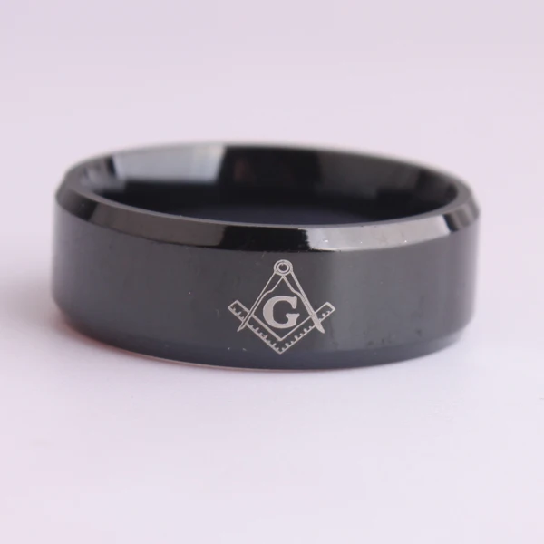 8mm Black color Freemasonry Stainless Steel Finger Rings for Men Women Jewelry Wholesale