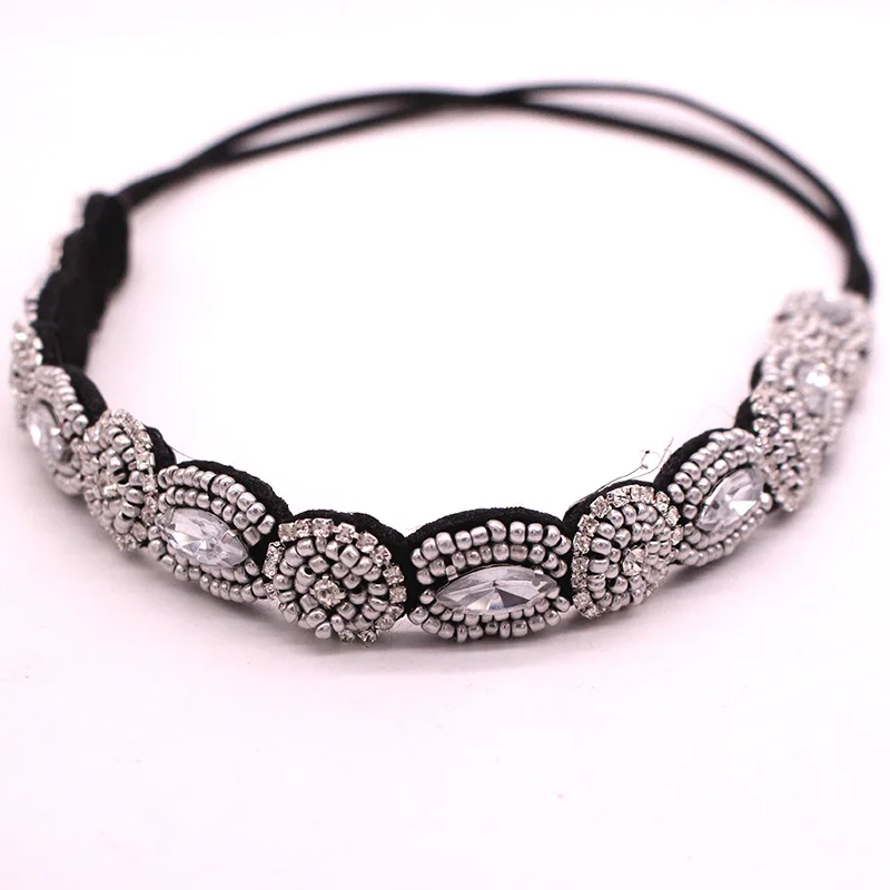 Metting Joura Vintage Bohemian Ethnic Beads Handmade Headband Party Bohemian Rhinestone Elastic Hair Band Hair Accessory
