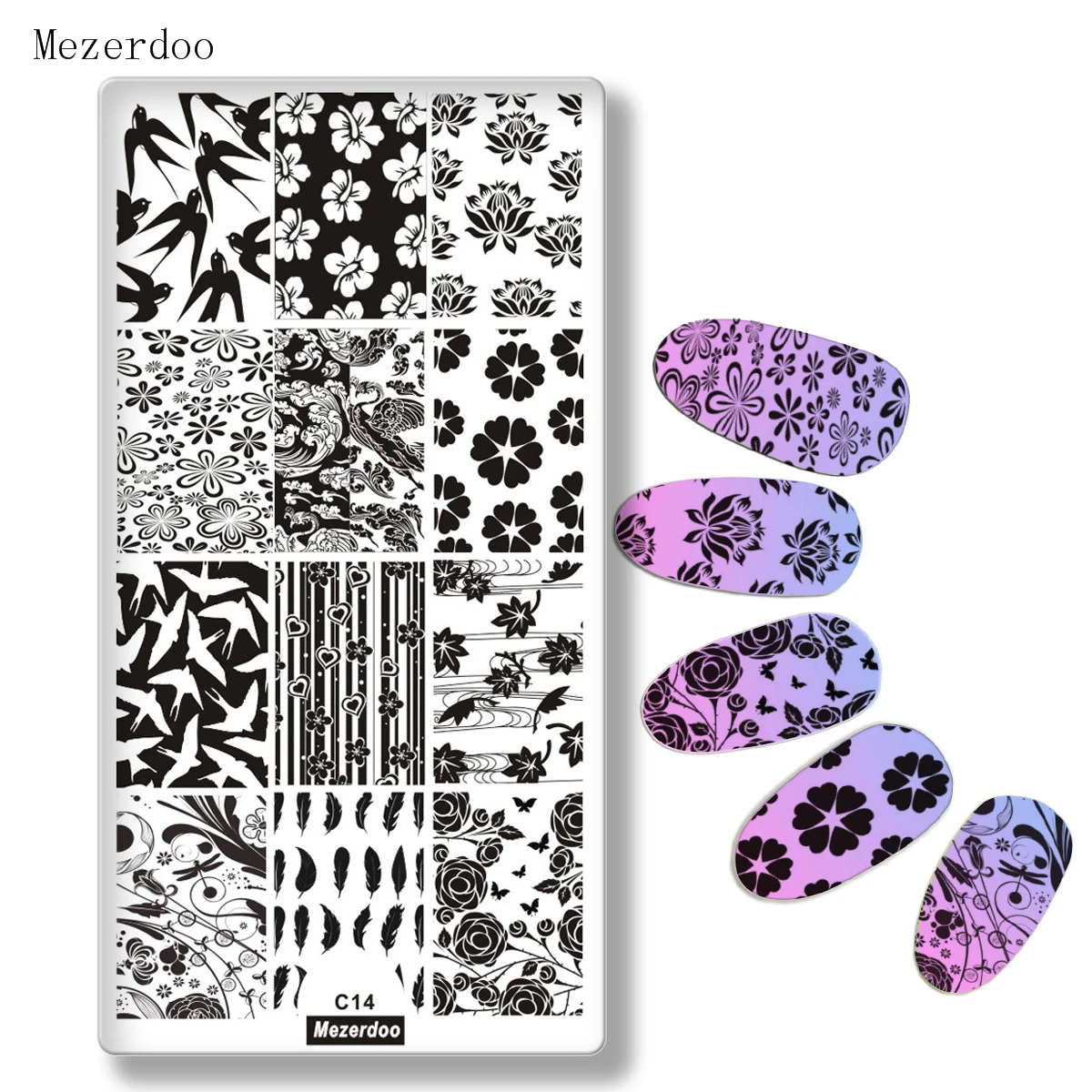 

1Pc Swallows Birds Design Rectangle Nail Stamping Plates Flower Pattern Nail Template DIY Stamp Image Plate Stamping Tool C14