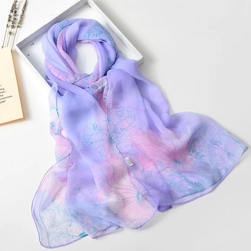 New Design Beautiful Georgette Silk Scarf Lotus Leaf Gradient Color Chiffon Bandana Summber Beach Sarong 50*160cm HY31