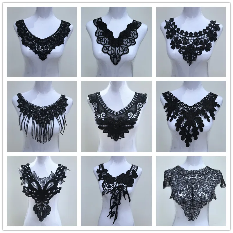 1pc Polyester Black Fabric Flower Lace Sewing Applique Lace Collar Neckline Collar Applique DIY Accessory