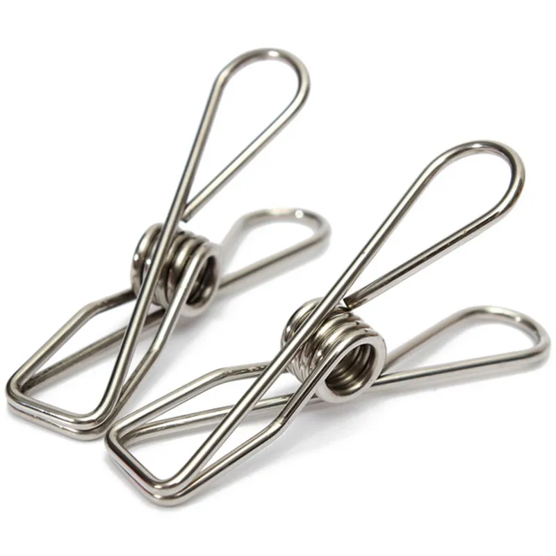 50Pcs/Lot Hot Sale Excellent Quality Stainless Steel Spring Clothes Socks Hanging Pegs Clips Clamps Silver Laundry