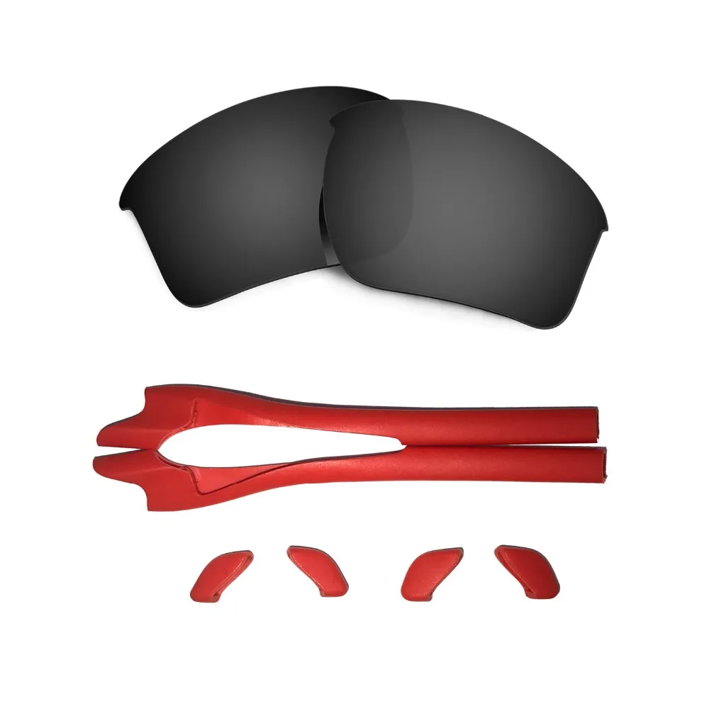 Black Polarized Replacement Lenses For Half Jacket 2.0 XL  And Red Earsocks Rubber Kit