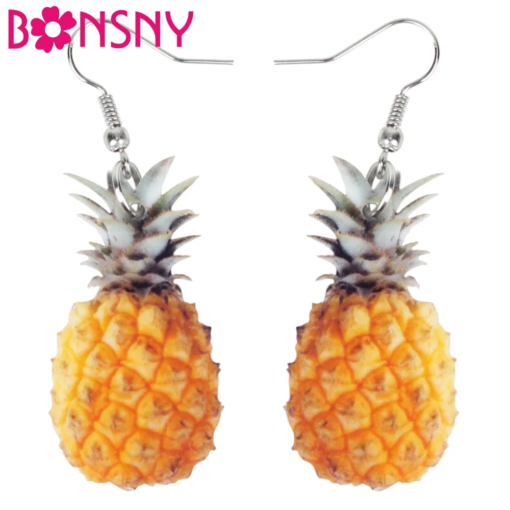 Bonsny Acrylic Tropic Pineapple Fruit Earrings Big Long Dangle Drop Fashion Summer Jewelry For Women Girl Ladies Teens Gift Bulk