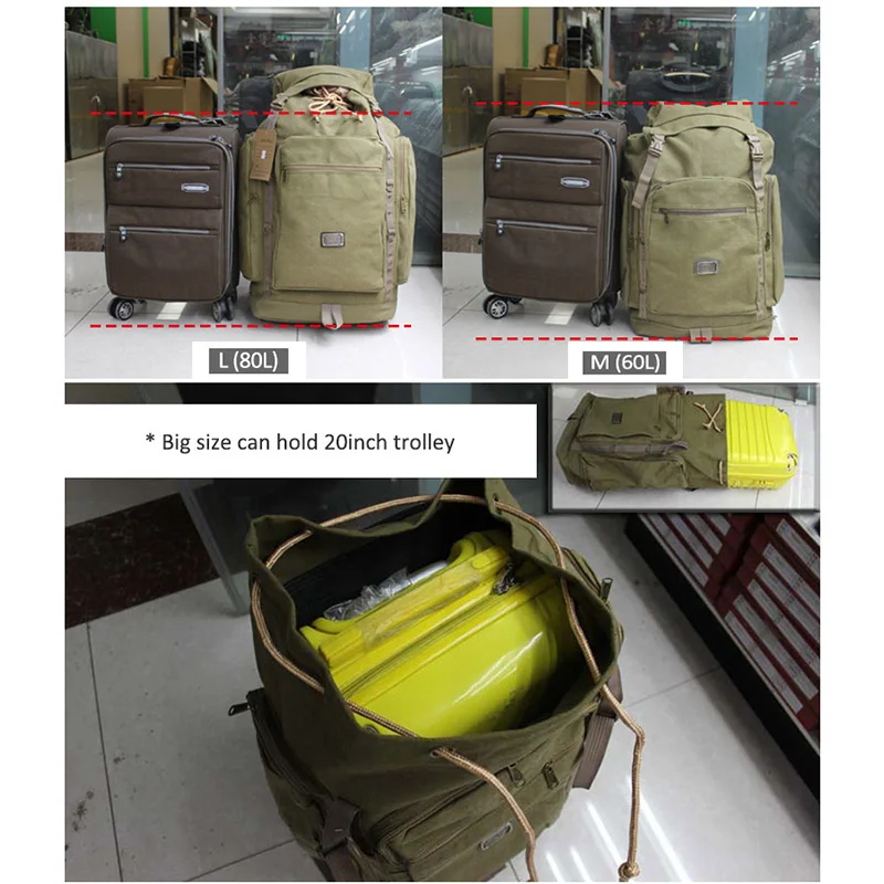 60L 80L Men Military Bag Tactical Backpack Canvas Army Bag Large Travel Camping Hiking Mountaineering Outdoor Sport Bag