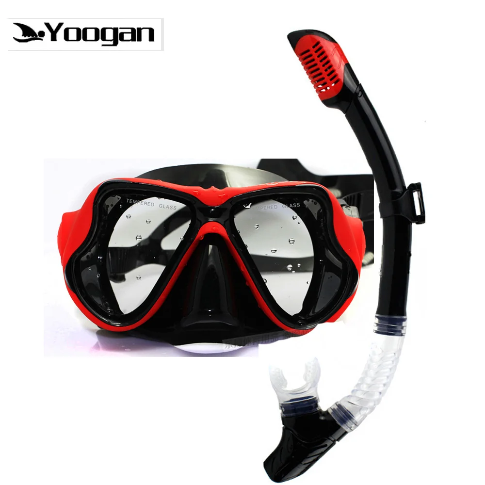 Yoogan myopia lens snorkel set Black silicone tempered lens scuba diving mask dry snorkel optical diving set for nearsighted