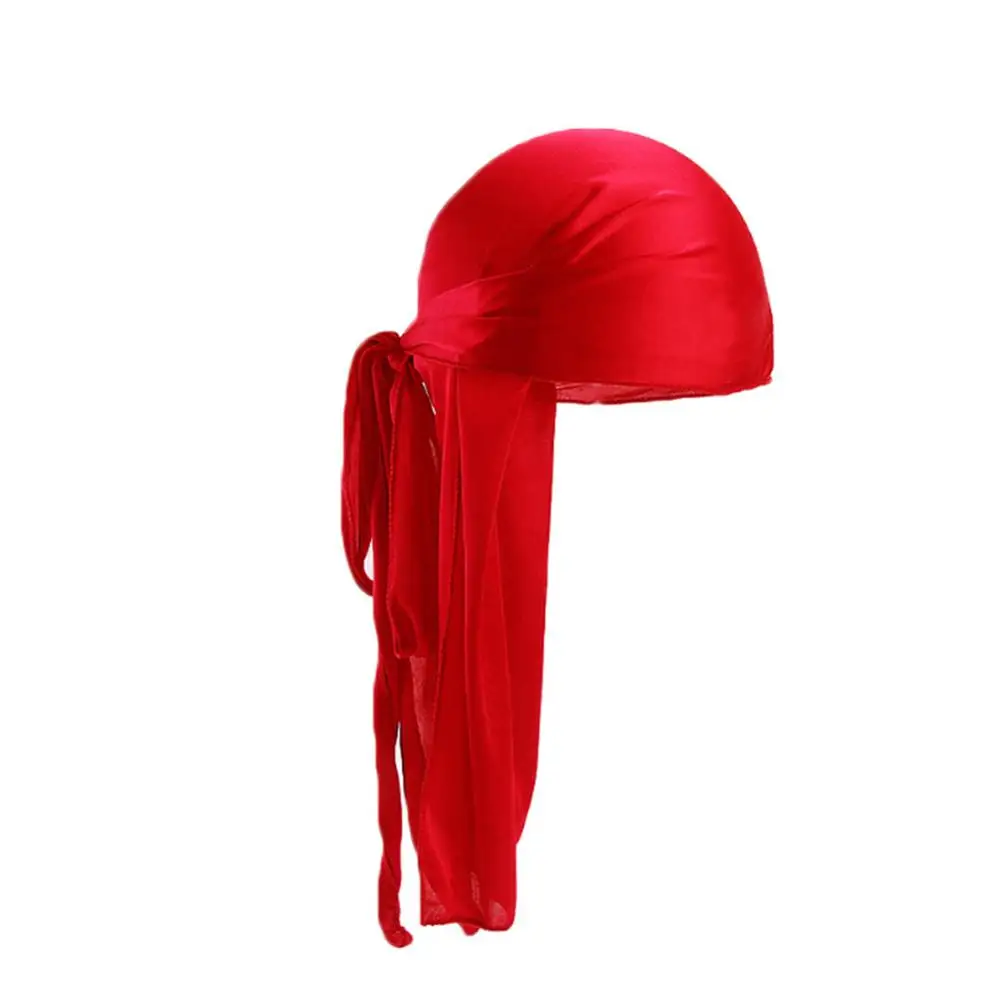 2020 Nieuwe Unisex Lange Zijde Satijn Durags Tulband Hoed Pruiken Doo Durag Biker Headwrap Chemo Cap Piraat Hoed Vrouwen Mannen haar Accessoires