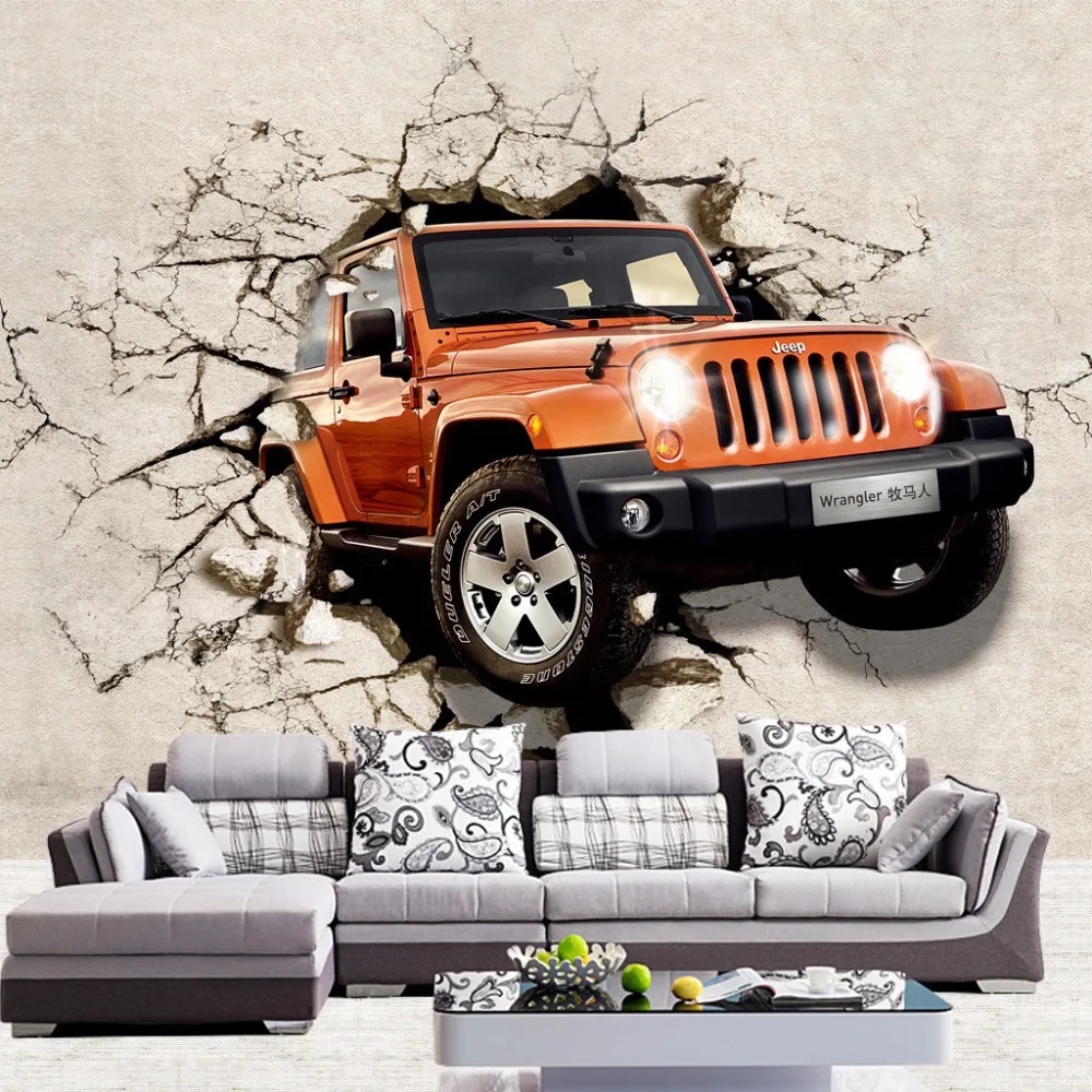 

Custom 3D Photo Wallpaper Brown Car Broken Wall Out Mural For Children Kids' Room Sofa Backdrop Decor Wall Paper Wall Coverings