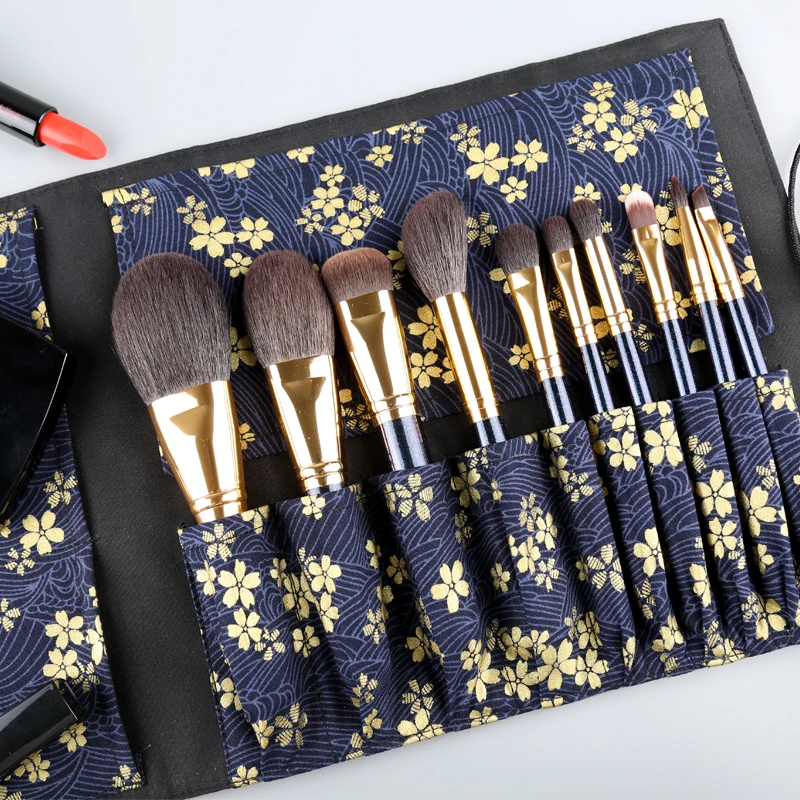 OUYANI Shining-SERIES Brush set High Quality Saikouhou Goat hair Professional 10-Brushes with Case Beauty Makeup Brush Kit